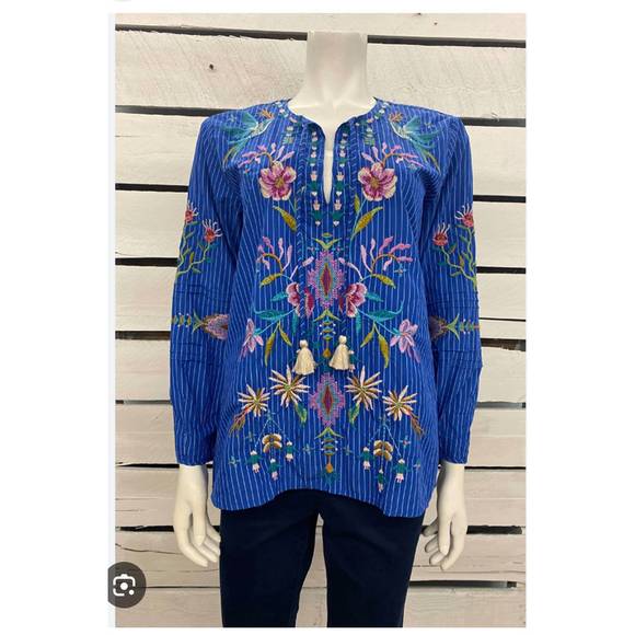 NEW JOHNNY WAS gabriella pintuck blouse in blue - Picture 1 of 1